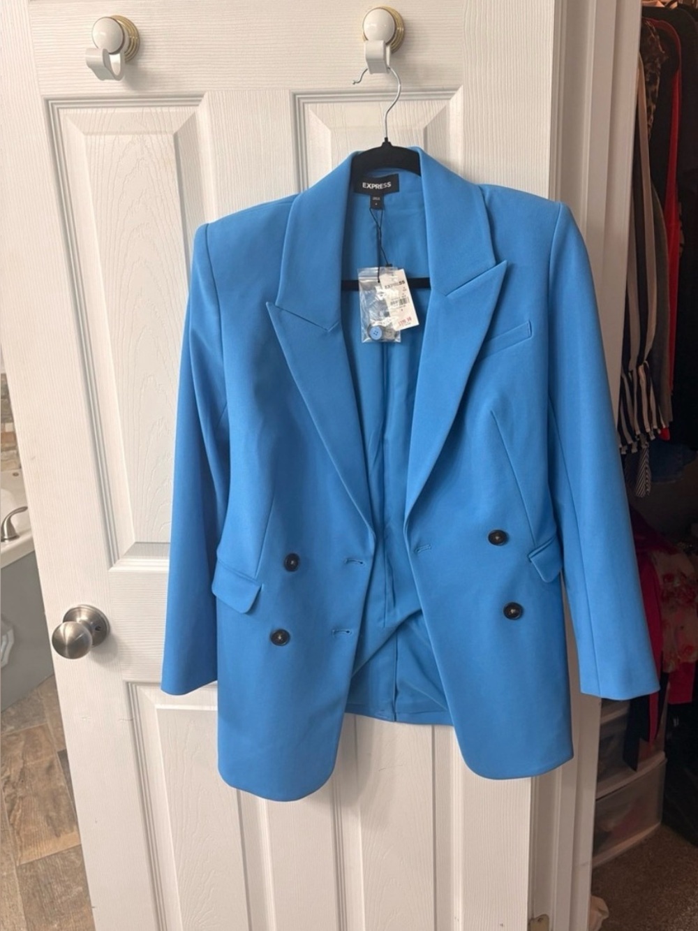 Express Bright Blue Double-Breasted Women's Blazer - Picture 3 of 3